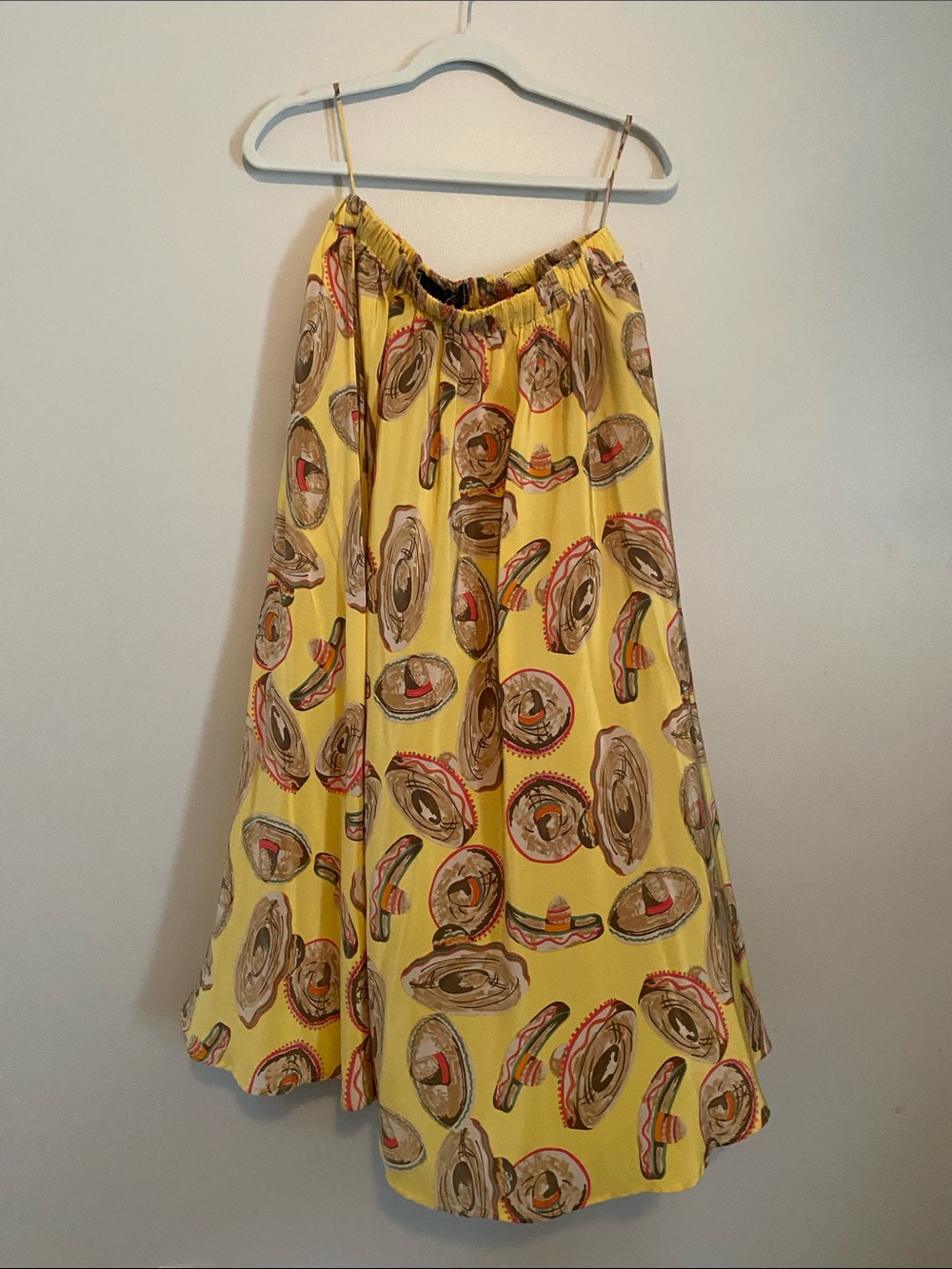 Sunny Yellow A-Line Skirt with Playful Hat Print